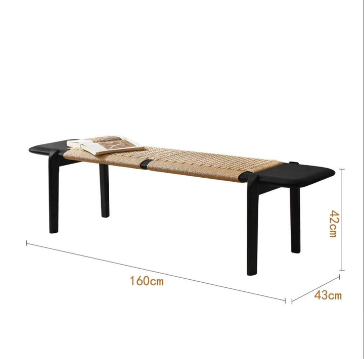 ALOSIEN Vintage Rattan Bench