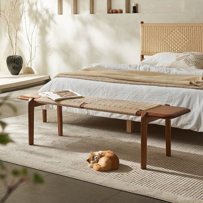ALOSIEN Vintage Rattan Bench