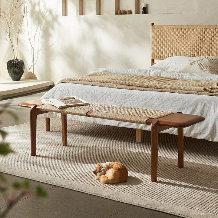 ALOSIEN Vintage Rattan Bench
