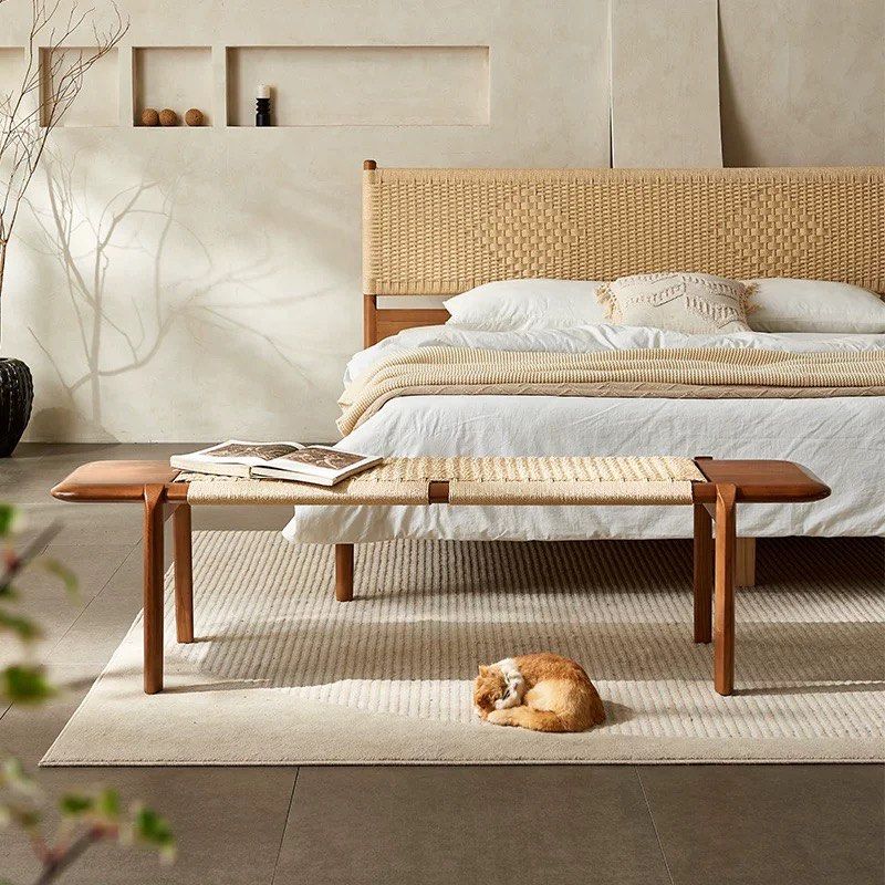 ALOSIEN Vintage Rattan Bench