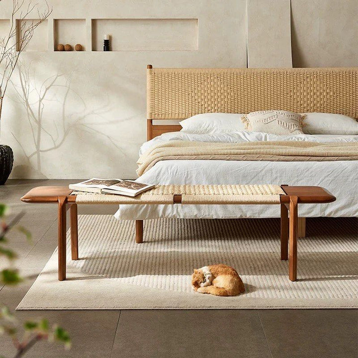 ALOSIEN Vintage Rattan Bench