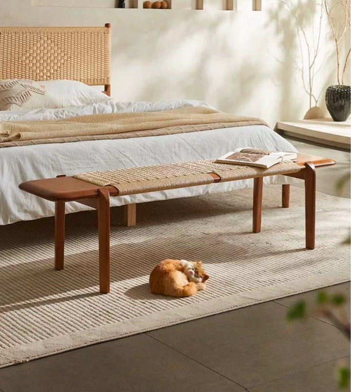 ALOSIEN Vintage Rattan Bench
