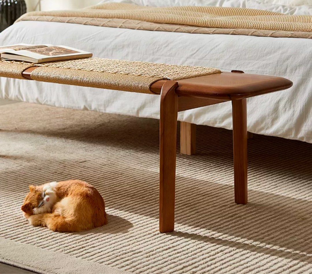 ALOSIEN Vintage Rattan Bench