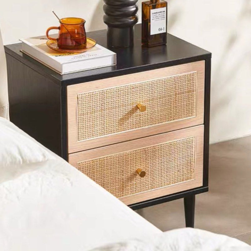 TRAEL Japandi Rattan Bedside Table