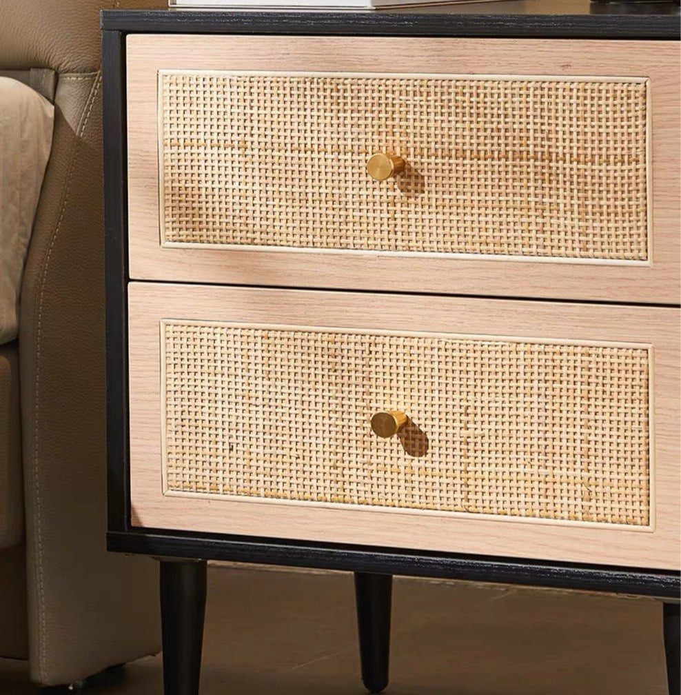 TRAEL Japandi Rattan Bedside Table