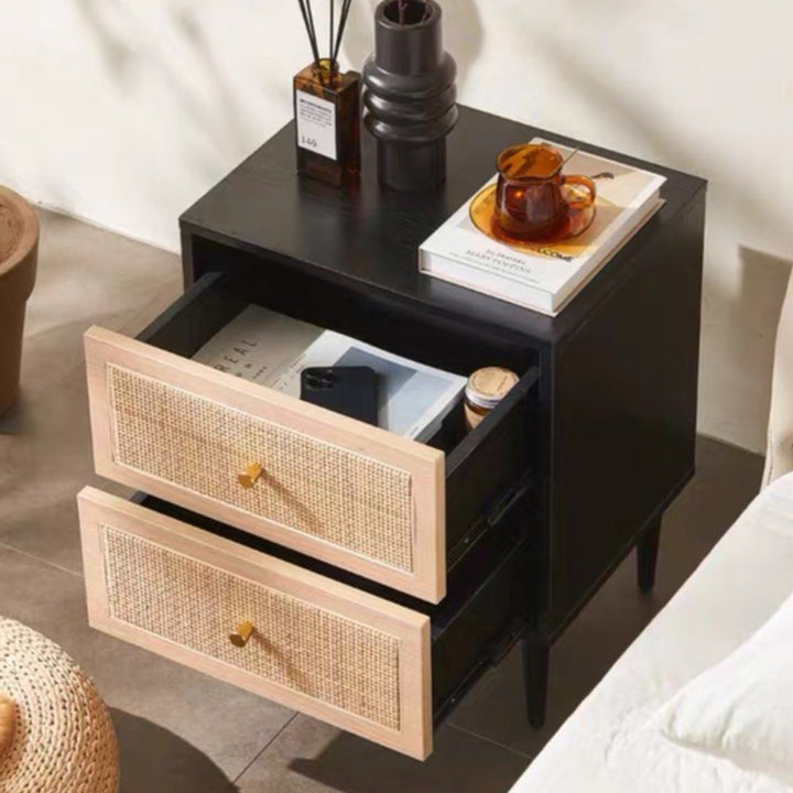 TRAEL Japandi Rattan Bedside Table