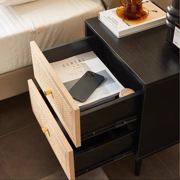 TRAEL Japandi Rattan Bedside Table