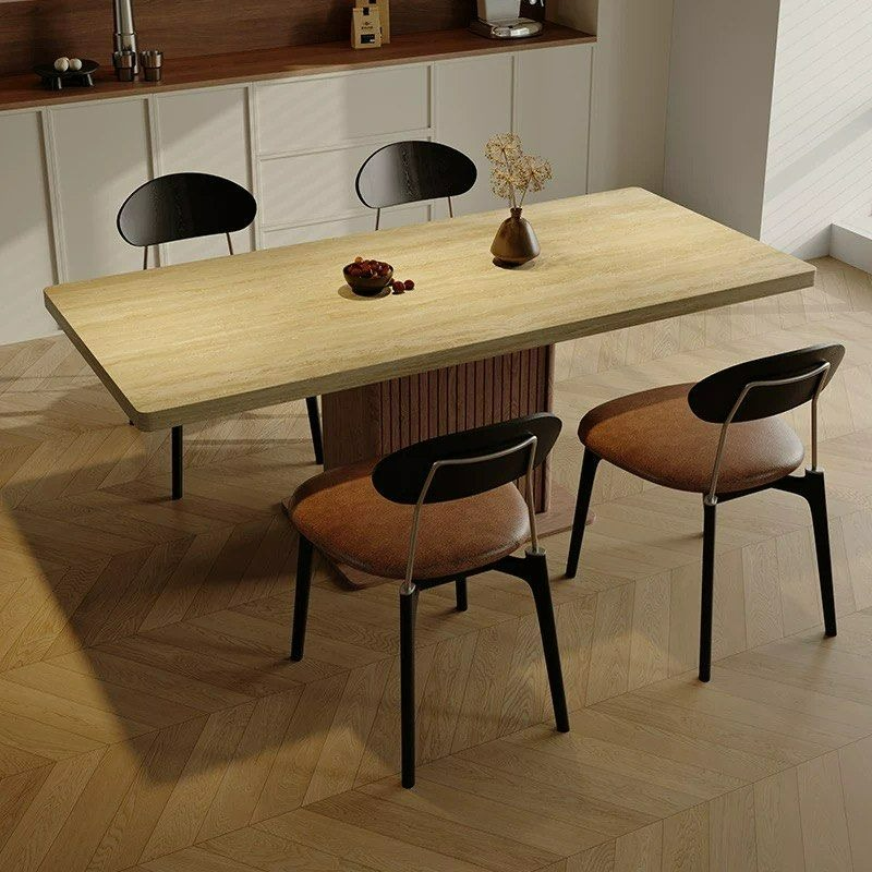 AUREN Modern Travertine Dining Table With Storage