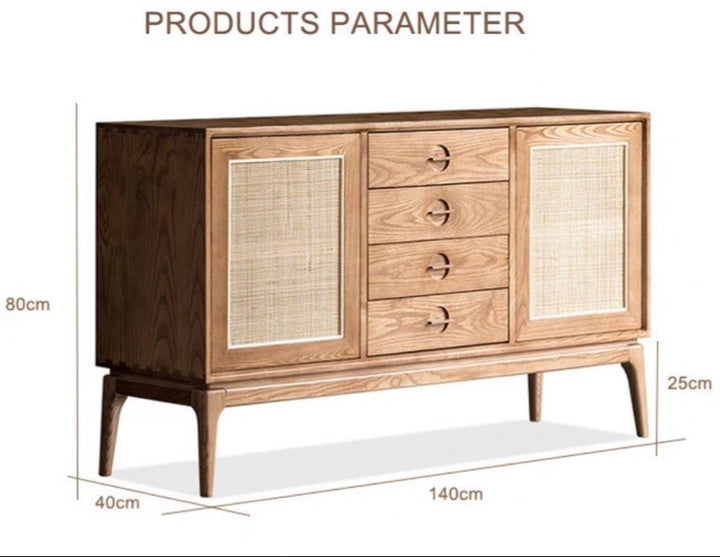 NETO Pine Wood Rattan Sideboard