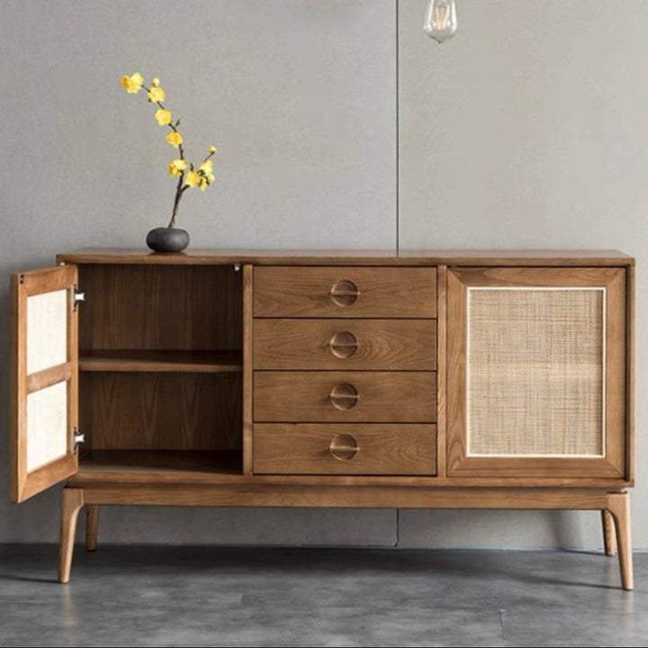 NETO Pine Wood Rattan Sideboard